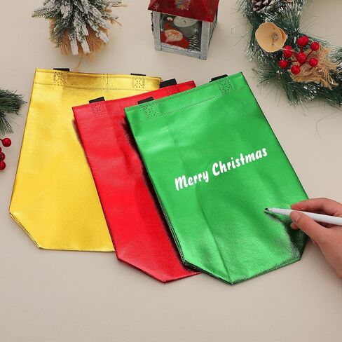 Paterr 72 Pieces Gift Bags Christmas Reusable Shiny Shopping Bags with Handles Medium Size Glossy Grocery Goodies Bags Bulk for Xmas Birthday Wedding Thanksgiving Party Favors, 10 x 8 x 4 Inch in Kuwait