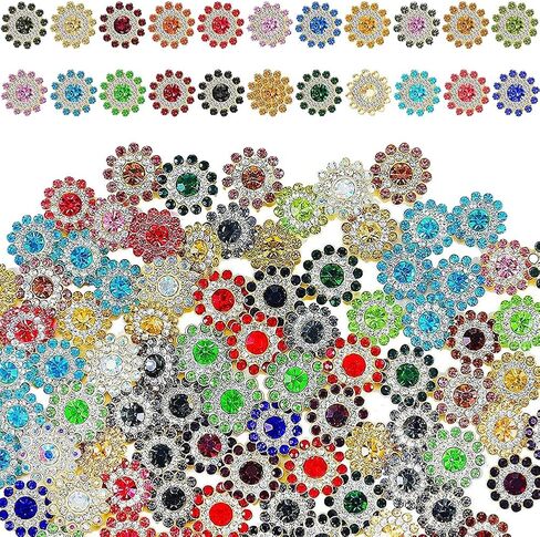 ccHuDE 100 Pcs 14mm Sunflower Buttons Sew on Rhinestone Buttons Jewelry Flower Buttons Crystal Flatback Buttons Decorative Floral Buttons in Saudi Arabia