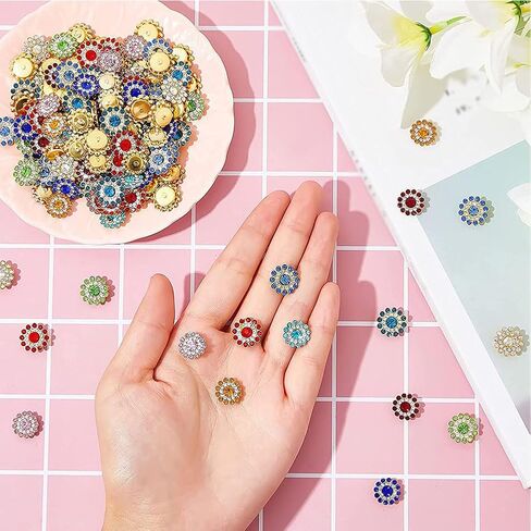 ccHuDE 100 Pcs 14mm Sunflower Buttons Sew on Rhinestone Buttons Jewelry Flower Buttons Crystal Flatback Buttons Decorative Floral Buttons in Saudi Arabia
