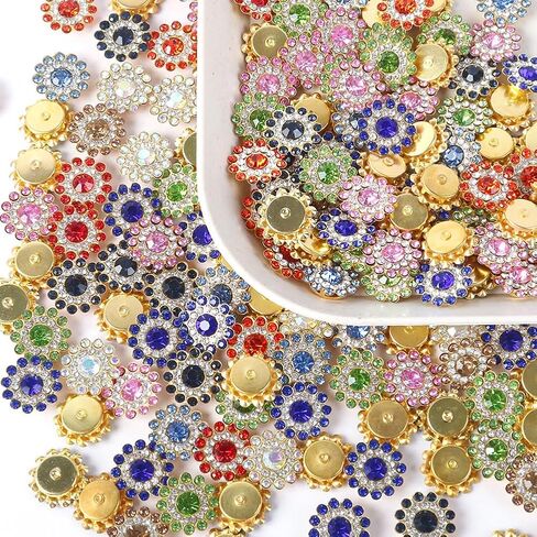 ccHuDE 100 Pcs 14mm Sunflower Buttons Sew on Rhinestone Buttons Jewelry Flower Buttons Crystal Flatback Buttons Decorative Floral Buttons in Saudi Arabia