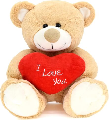 I Love You! 10'' Teddy Bear with Red Heart, Soft Plush Bear Doll Stuffed Animal Toys, Gifts for Her/Girlfriend Lover Mom Kids (Brown) in Kuwait