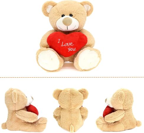 I Love You! 10'' Teddy Bear with Red Heart, Soft Plush Bear Doll Stuffed Animal Toys, Gifts for Her/Girlfriend Lover Mom Kids (Brown) in Kuwait