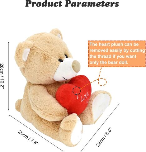 I Love You! 10'' Teddy Bear with Red Heart, Soft Plush Bear Doll Stuffed Animal Toys, Gifts for Her/Girlfriend Lover Mom Kids (Brown) in Kuwait