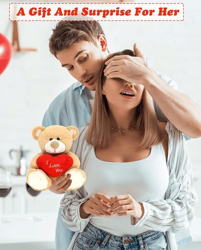 I Love You! 10'' Teddy Bear with Red Heart, Soft Plush Bear Doll Stuffed Animal Toys, Gifts for Her/Girlfriend Lover Mom Kids (Brown) in Kuwait