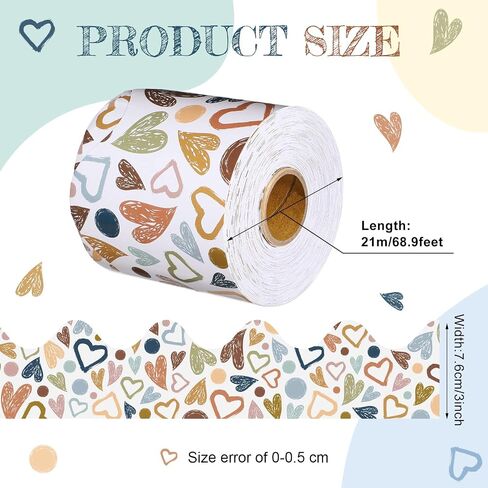 Eaasty 69 ft Valentine's Day Heart Classroom Borders Boho Bulletin Board Border Colorful Paper Rolled Teachers Die Cut Trimmer Border Valentine Class Chalkboard Wall Decor in Saudi Arabia