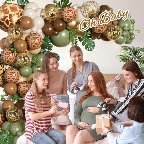 FOTIOMRG 162pcs الغابة سفاري بالون قوس مجموعة إكليل، حكيم الأخضر القهوة براون الحيوان طباعة بالونات أوراق النخيل لاستحمام الطفل الغابات الأولاد اثنين البرية زينة حفلة عيد ميلاد in Kuwait