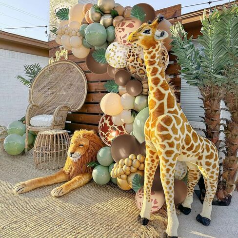 FOTIOMRG 162pcs الغابة سفاري بالون قوس مجموعة إكليل، حكيم الأخضر القهوة براون الحيوان طباعة بالونات أوراق النخيل لاستحمام الطفل الغابات الأولاد اثنين البرية زينة حفلة عيد ميلاد in Kuwait