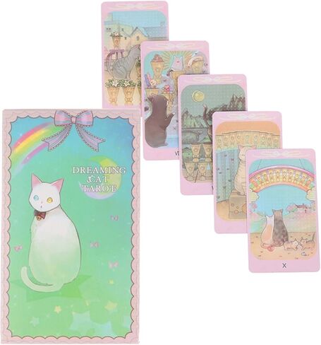 mrdiyshisha Dreaming Cat Tarot Deck، 78 بطاقة تارو لطيفة للمبتدئين، حجم الجيب (4.06 بوصة × 2.36 بوصة) in Kuwait