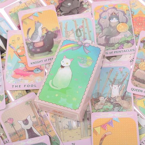 mrdiyshisha Dreaming Cat Tarot Deck، 78 بطاقة تارو لطيفة للمبتدئين، حجم الجيب (4.06 بوصة × 2.36 بوصة) in Kuwait