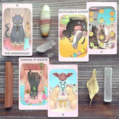 mrdiyshisha Dreaming Cat Tarot Deck، 78 بطاقة تارو لطيفة للمبتدئين، حجم الجيب (4.06 بوصة × 2.36 بوصة) in Kuwait