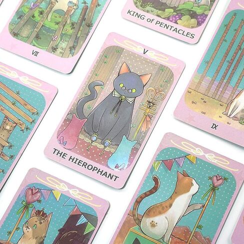 mrdiyshisha Dreaming Cat Tarot Deck، 78 بطاقة تارو لطيفة للمبتدئين، حجم الجيب (4.06 بوصة × 2.36 بوصة) in Kuwait