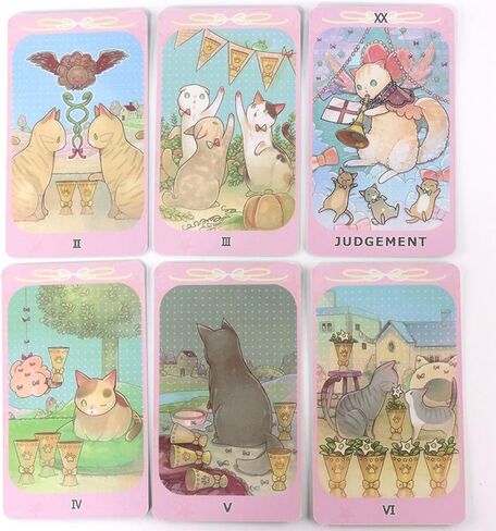 mrdiyshisha Dreaming Cat Tarot Deck، 78 بطاقة تارو لطيفة للمبتدئين، حجم الجيب (4.06 بوصة × 2.36 بوصة) in Kuwait