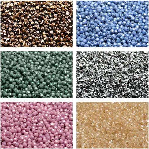 Czech Faceted Glass Beads, Fire-Polished, Round 3mm. Six Colors. Total 600 pcs. Set 3SFP 601 (3FP001 3FP002 3FP003 3FP007 3FP009 3FP010) in Saudi Arabia