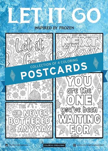 تلوين برودواي - صفحات تلوين مستوحاة من فروزن (مجموعة من 4)، بضائع موسيقية Let It Go، مطبوعة على ورق غير لامع (8 1/2 بوصة × 11 بوصة)، هدية مثالية لمحبي مسرح برودواي in Kuwait