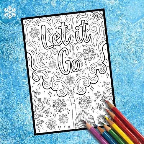 تلوين برودواي - صفحات تلوين مستوحاة من فروزن (مجموعة من 4)، بضائع موسيقية Let It Go، مطبوعة على ورق غير لامع (8 1/2 بوصة × 11 بوصة)، هدية مثالية لمحبي مسرح برودواي in Kuwait