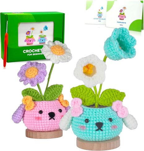 مجموعة Tykoo Crochet للمبتدئين، مجموعة نباتات الكروشيه DIY مع خيوط سهلة، مجموعة كروشيه للبالغين والأطفال مع دروس فيديو خطوة بخطوة، مجموعة أدوات الكروشيه للمبتدئين قطعتين من النباتات in Saudi Arabia