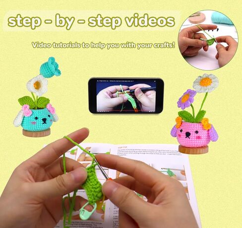 مجموعة Tykoo Crochet للمبتدئين، مجموعة نباتات الكروشيه DIY مع خيوط سهلة، مجموعة كروشيه للبالغين والأطفال مع دروس فيديو خطوة بخطوة، مجموعة أدوات الكروشيه للمبتدئين قطعتين من النباتات in Saudi Arabia