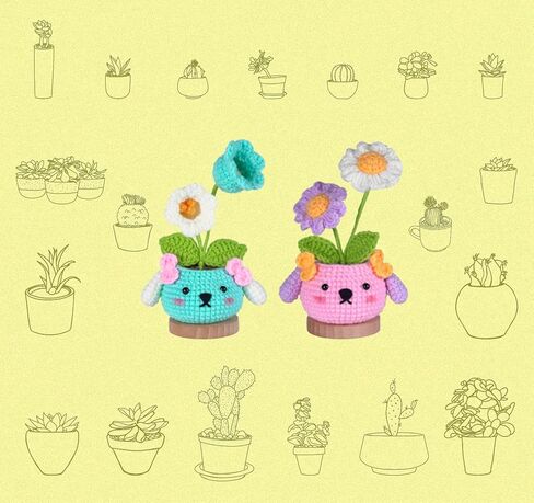 مجموعة Tykoo Crochet للمبتدئين، مجموعة نباتات الكروشيه DIY مع خيوط سهلة، مجموعة كروشيه للبالغين والأطفال مع دروس فيديو خطوة بخطوة، مجموعة أدوات الكروشيه للمبتدئين قطعتين من النباتات in Saudi Arabia