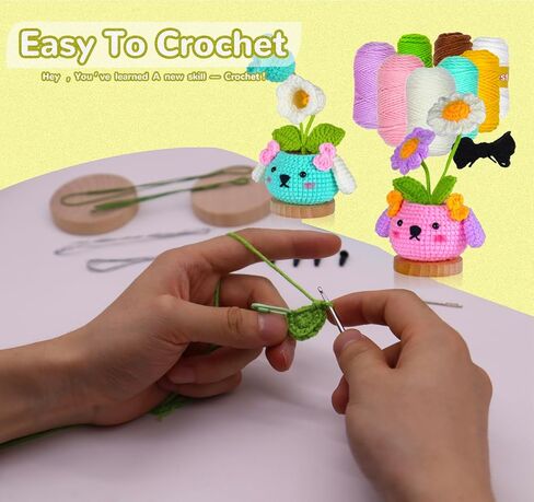 مجموعة Tykoo Crochet للمبتدئين، مجموعة نباتات الكروشيه DIY مع خيوط سهلة، مجموعة كروشيه للبالغين والأطفال مع دروس فيديو خطوة بخطوة، مجموعة أدوات الكروشيه للمبتدئين قطعتين من النباتات in Saudi Arabia