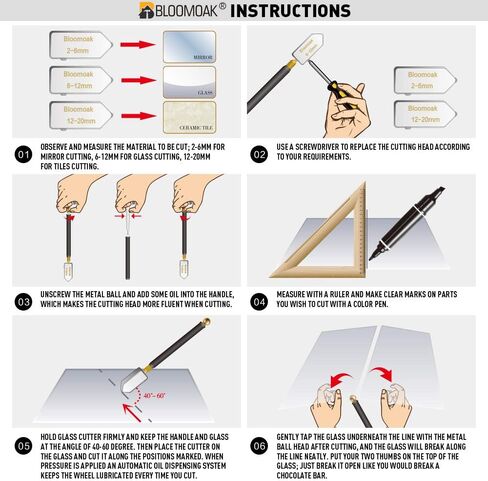 مجموعة أدوات تقطيع الزجاج، 2-20 مم طقم 5 قطع من الزجاج مع صندوق تخزين محمول، رأس كربيد تغذية الزيت مع 2 شفرات إضافية ومفك لقص الزجاج المصقول، البلاط، المرآة، الفسيفساء in Kuwait