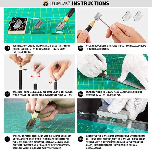 مجموعة أدوات تقطيع الزجاج، 2-20 مم طقم 5 قطع من الزجاج مع صندوق تخزين محمول، رأس كربيد تغذية الزيت مع 2 شفرات إضافية ومفك لقص الزجاج المصقول، البلاط، المرآة، الفسيفساء in Kuwait