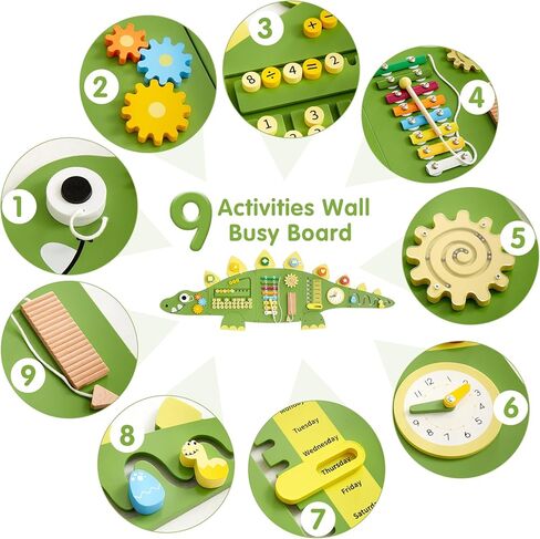 Beright Dinosaur Activity Wall Busy Board Panels, Montessori Sensory Toys, Toddler Learning Activity Center, Perfect for Toddler Playroom & Children's Daycare, Blue in Kuwait