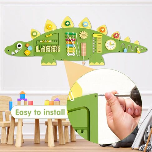 Beright Dinosaur Activity Wall Busy Board Panels, Montessori Sensory Toys, Toddler Learning Activity Center, Perfect for Toddler Playroom & Children's Daycare, Blue in Kuwait