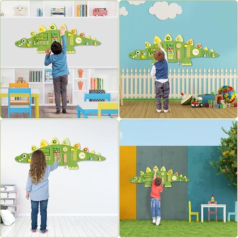 Beright Dinosaur Activity Wall Busy Board Panels, Montessori Sensory Toys, Toddler Learning Activity Center, Perfect for Toddler Playroom & Children's Daycare, Blue in Kuwait