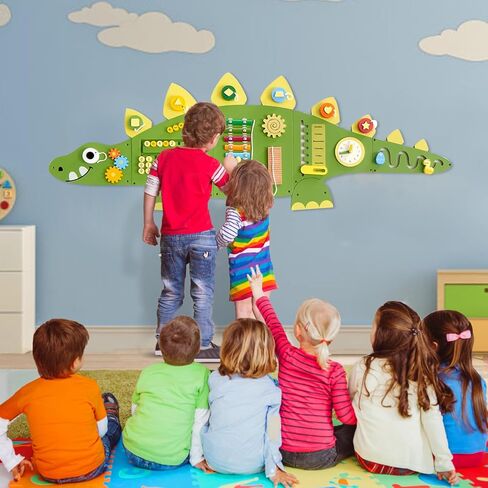 Beright Dinosaur Activity Wall Busy Board Panels, Montessori Sensory Toys, Toddler Learning Activity Center, Perfect for Toddler Playroom & Children's Daycare, Blue in Kuwait