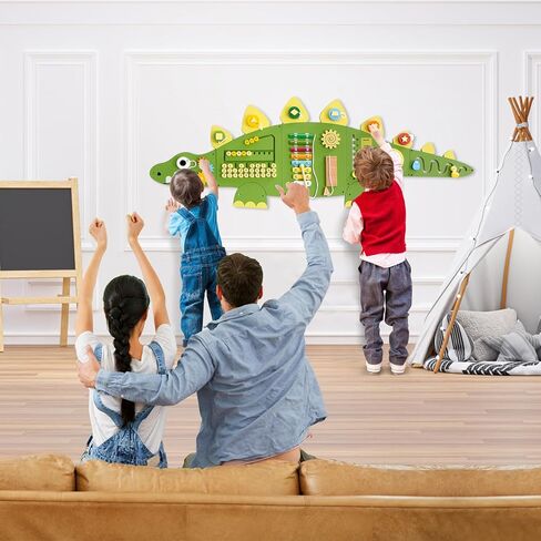 Beright Dinosaur Activity Wall Busy Board Panels, Montessori Sensory Toys, Toddler Learning Activity Center, Perfect for Toddler Playroom & Children's Daycare, Blue in Kuwait