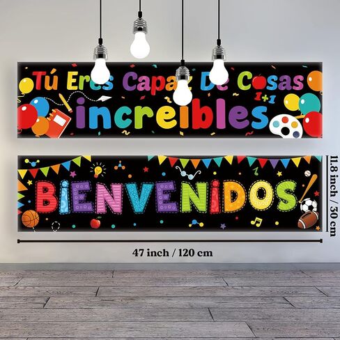 2 Pieces Bienvenidos Sign Spanish Welcome Banners Spanish Banner Inspirational Posters Spanish Motivational Banner with 40 Pieces Adhesive Dots for Toddler Kids Students Spanish Classroom Decorations in Saudi Arabia