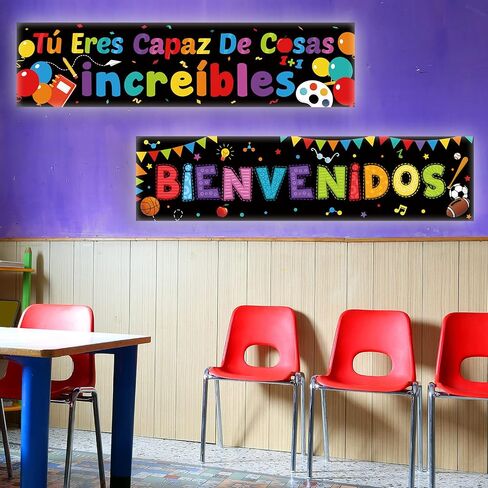 2 Pieces Bienvenidos Sign Spanish Welcome Banners Spanish Banner Inspirational Posters Spanish Motivational Banner with 40 Pieces Adhesive Dots for Toddler Kids Students Spanish Classroom Decorations in Saudi Arabia