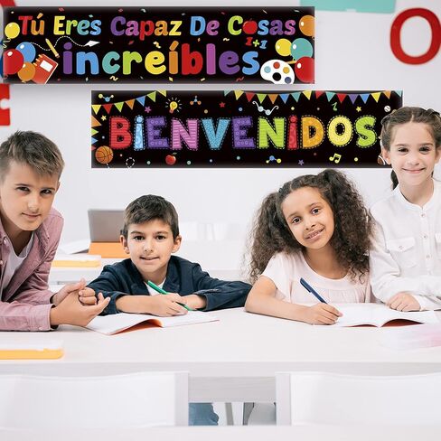 2 Pieces Bienvenidos Sign Spanish Welcome Banners Spanish Banner Inspirational Posters Spanish Motivational Banner with 40 Pieces Adhesive Dots for Toddler Kids Students Spanish Classroom Decorations in Saudi Arabia