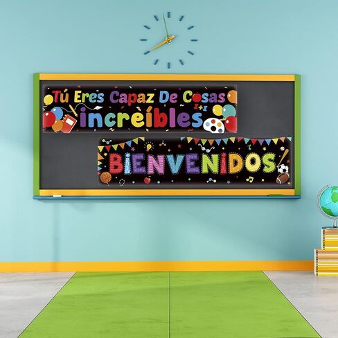 2 Pieces Bienvenidos Sign Spanish Welcome Banners Spanish Banner Inspirational Posters Spanish Motivational Banner with 40 Pieces Adhesive Dots for Toddler Kids Students Spanish Classroom Decorations in Saudi Arabia