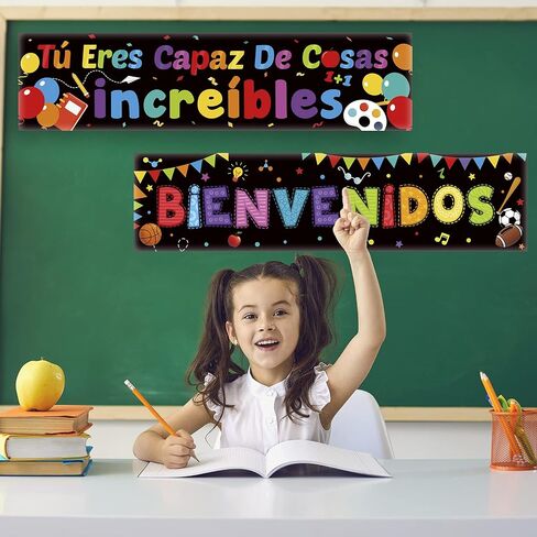 2 Pieces Bienvenidos Sign Spanish Welcome Banners Spanish Banner Inspirational Posters Spanish Motivational Banner with 40 Pieces Adhesive Dots for Toddler Kids Students Spanish Classroom Decorations in Saudi Arabia