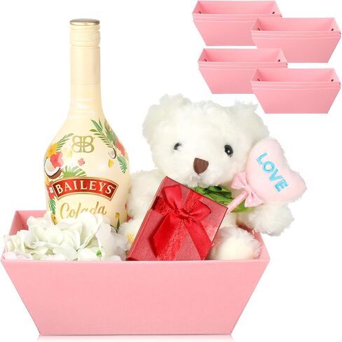 Potchen 12 قطعة سلة للهدايا، 9.8 × 6.5 بوصة صواني من الورق المقوى الفارغة القوية مع مقابض سلة الهدايا السائبة صينية السوق لصالح عيد ميلاد عيد الحب وعيد الشكر وعيد الميلاد والزفاف (أحمر، بسيط) in Kuwait