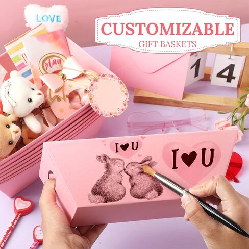 Potchen 12 قطعة سلة للهدايا، 9.8 × 6.5 بوصة صواني من الورق المقوى الفارغة القوية مع مقابض سلة الهدايا السائبة صينية السوق لصالح عيد ميلاد عيد الحب وعيد الشكر وعيد الميلاد والزفاف (أحمر، بسيط) in Kuwait