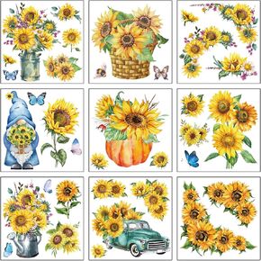 9 Sheets Sunflower Rub on Transfer for Furniture Craft and Wood Fall Rub on Decal Stickers Stencil Thanksgiving Pumpkin Flower Butterfly Bird Dragonfly Christmas Decor 6 x 6 Inch (Bird)