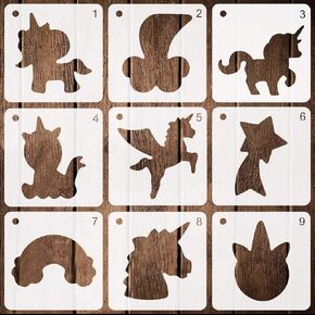 9 Pieces Unicorn Stencils Plastic Kids Drawing Stencil Reusable Unicorn Template for DIY Craft Painting Drawing in Kuwait