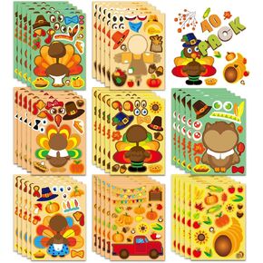 Thanksgiving Stickers for Kids 40 Sheets Make a Turkey Face Stickers Thanksgiving Party Games Favors Supplies Turkey Games Crafts Stickers Autumn Fall Stickers Thanksgiving Decorations Teacher Reward