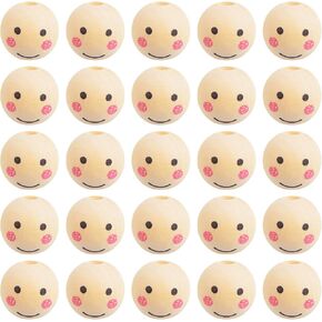 100 قطعة 16 مم وجه ابتسامة من الخشب الطبيعي خرز دائري كرة فاصل خشبية مبتسمة خرز حرفي فضفاض لصنع المجوهرات بنفسك إكليل شجرة عيد الميلاد، الفتحة: 4 مم in Kuwait