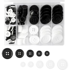 Jawflew Mixed Sewing Buttons 160PCS 4 Holes Buttons 5 Sizes Resin Button with Separate Compartment Storage Box, Suit for Sewing, Craft Projects and Holiday Decoration (Pack of 160) in Kuwait