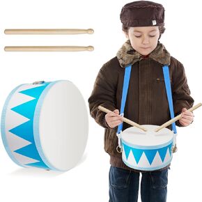 Kids Drum Set 7.87 in Wooden Toy Drum with Adjustable Strap 2 Drumsticks Educational Sensory Musical Instrument Set for Toddlers Kids Baby Toy Gift(Blue Triangle Style)