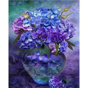 مجموعة التلوين حسب الأرقام للبالغين - مزهرية زهرة أرجوانية | مجموعة طلاء بالرقم على قماش للمبتدئين | ديكور حائط المنزل | قماش مطبوع بجودة عالية 50.8 سم × 40.64 سم، 3 فرش، طلاء أكريليك in Kuwait