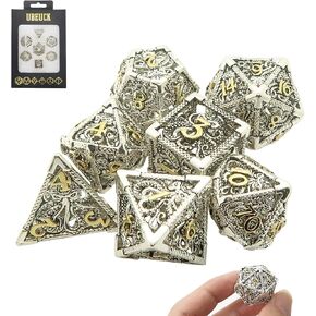 DND Dice,Hollow D&D Metal Dice,Octopus Monster Dice Set with Gift Box,7 PCs Steampunk Dungeons and Dragons Games Set for RPG,MTG,Pathfinder,Copper BF D and D Dice Set (Octopus Silver Gold)
