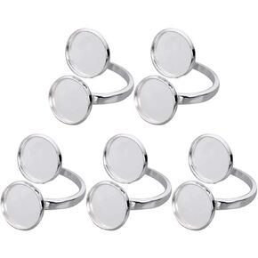 HEALLILY 5pcs Ring Bezel Settings Round Bezel Tray Adjustable Metal Blank Bangles Bracelets for DIY Jewelry Ring Making Silver in Saudi Arabia