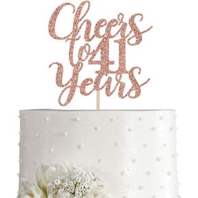 41 Rose Gold Glitter Cheers to 41 Years Cake Topper, Happy 41st Birthday Party Toppers Decorations, Supplies