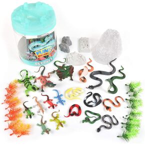 Sunny Days Entertainment Reptile Figure Play Bucket – 43 Assorted Lizards and Educational Accessories Toy Play Set for Kids | Plastic Animal Figures with Storage Container, Multicolor in Saudi Arabia