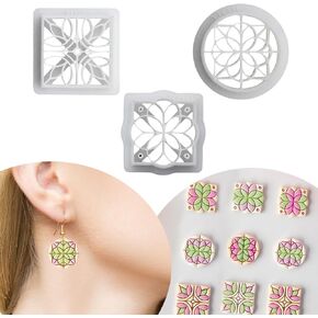 3 قطع من قواطع صلصال البوليمر، قوالب صلصال بنمط عتيق، قواطع صلصال البوليمر لصنع الاقراط، قواطع صلصال زهور هندسية رترو لمجموعة صنع المجوهرات in Kuwait