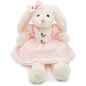 Small Soft Stuffed Animal Bunny Rabbit plush Toy for Baby Girls 15inch (Pink Rabbit Wearing Pink Vintage Dress)